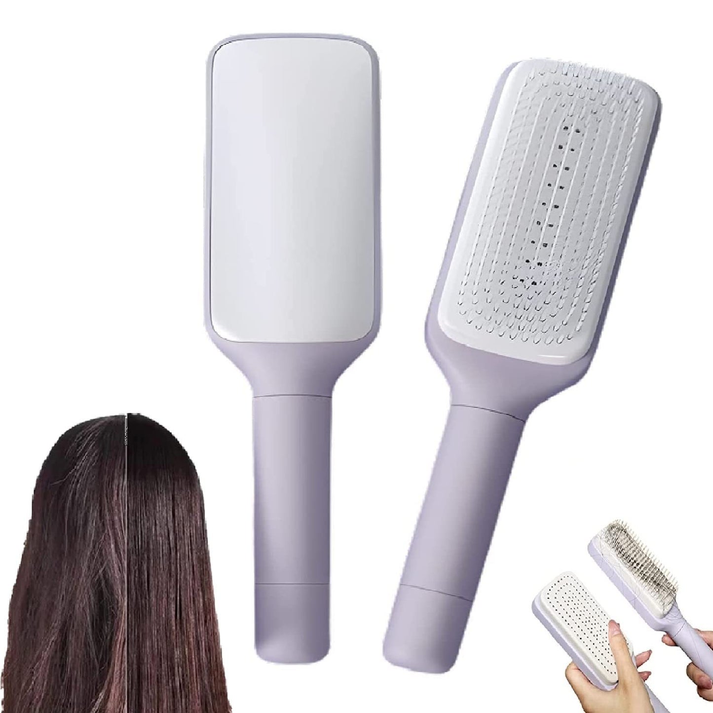 Self-Cleaning Hair Brush | Professional Anti-Static Scalp Massage Comb | Rotating & Liftable Detangling Brush